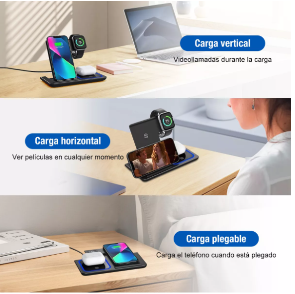 Cargador Inalambrico 3 en 1 para iPhone/iwatch/AirPod